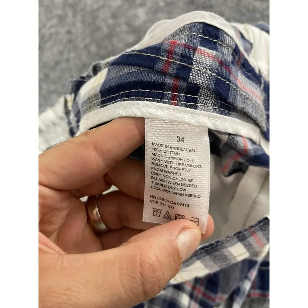 Nautica Men’s Navy, White & Red Plaid Flat Front Shorts